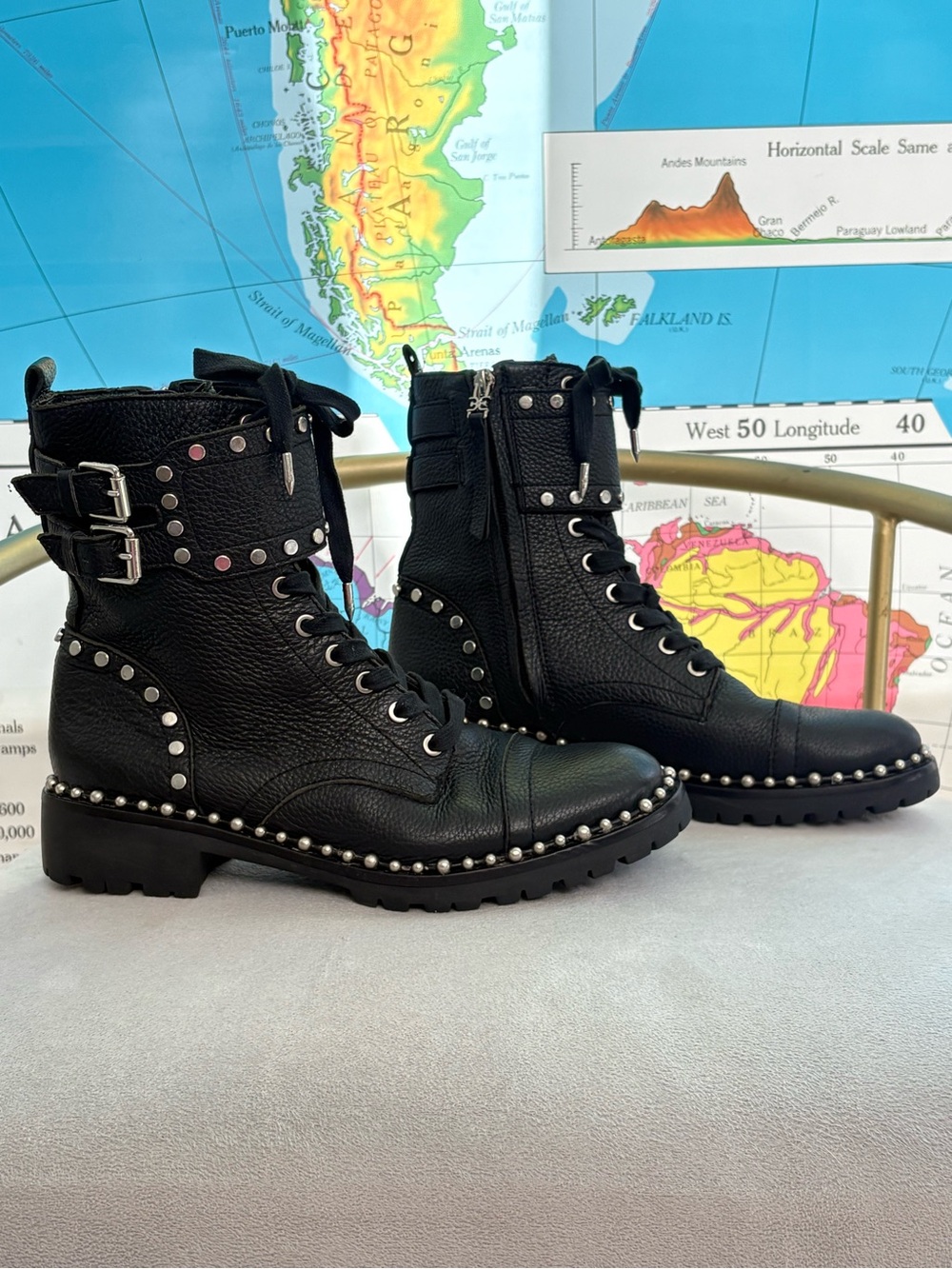 Sam Edelman Jennifer Studded Leather Combat Boots – Black - Size 6.5